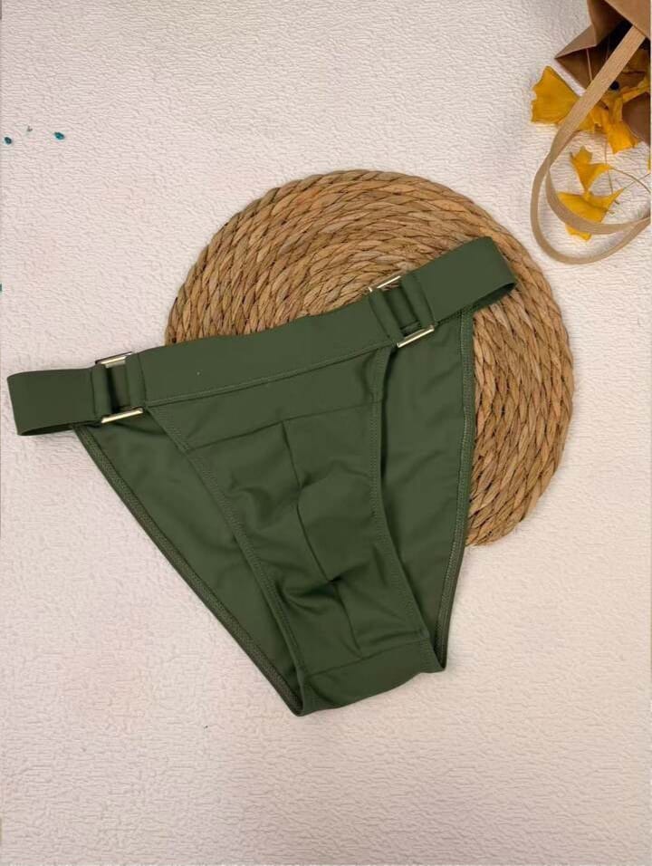 Men's Solid Color Metal Buckle Thong